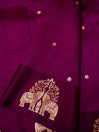 Handwoven Wine Banarasi Motif Katan Soft Silk Saree