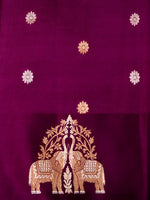 Handwoven Wine Banarasi Motif Katan Soft Silk Saree