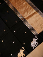 Handwoven Black Banarasi Motif Katan Soft Silk Saree