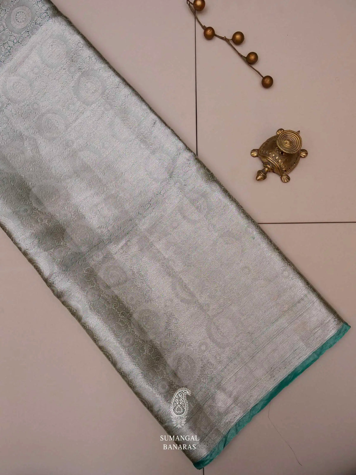 Handwoven Sea Blue Banarasi Tissue Silk Saree