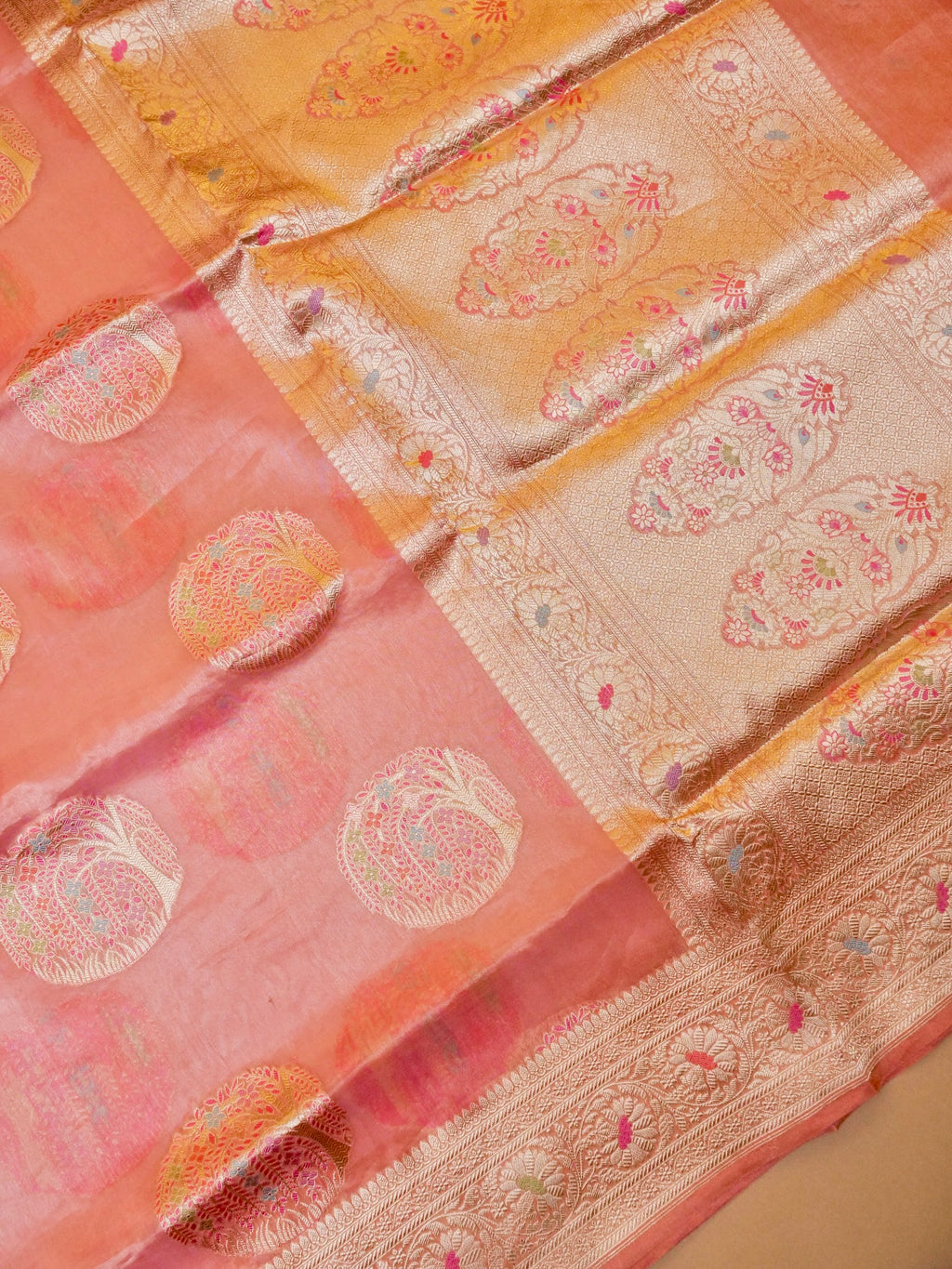 Handwoven Pink Banarasi Tissue Silk Saree