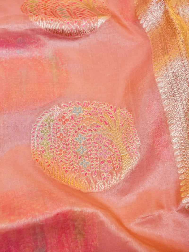 Handwoven Pink Banarasi Tissue Silk Saree