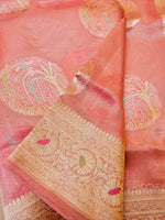 Handwoven Pink Banarasi Tissue Silk Saree