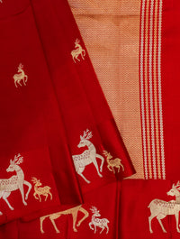 Handwoven Red Banarasi Katan Soft Silk Saree