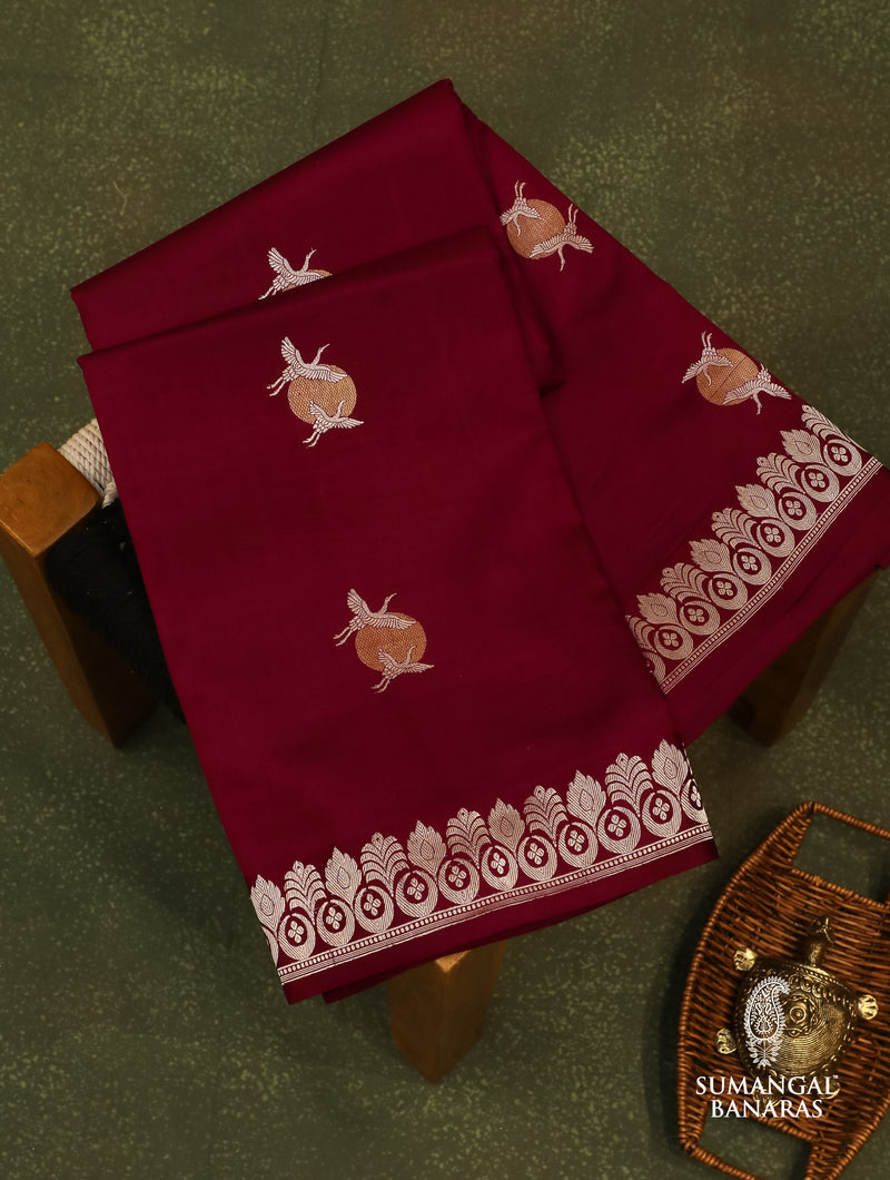 Handwoven Maroon Banarasi Katan Silk Saree