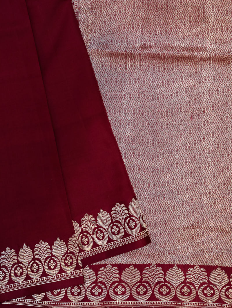 Handwoven Maroon Banarasi Katan Silk Saree