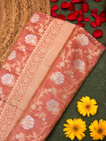 Handwoven Peach Banarasi Tissue Katan Silk Saree