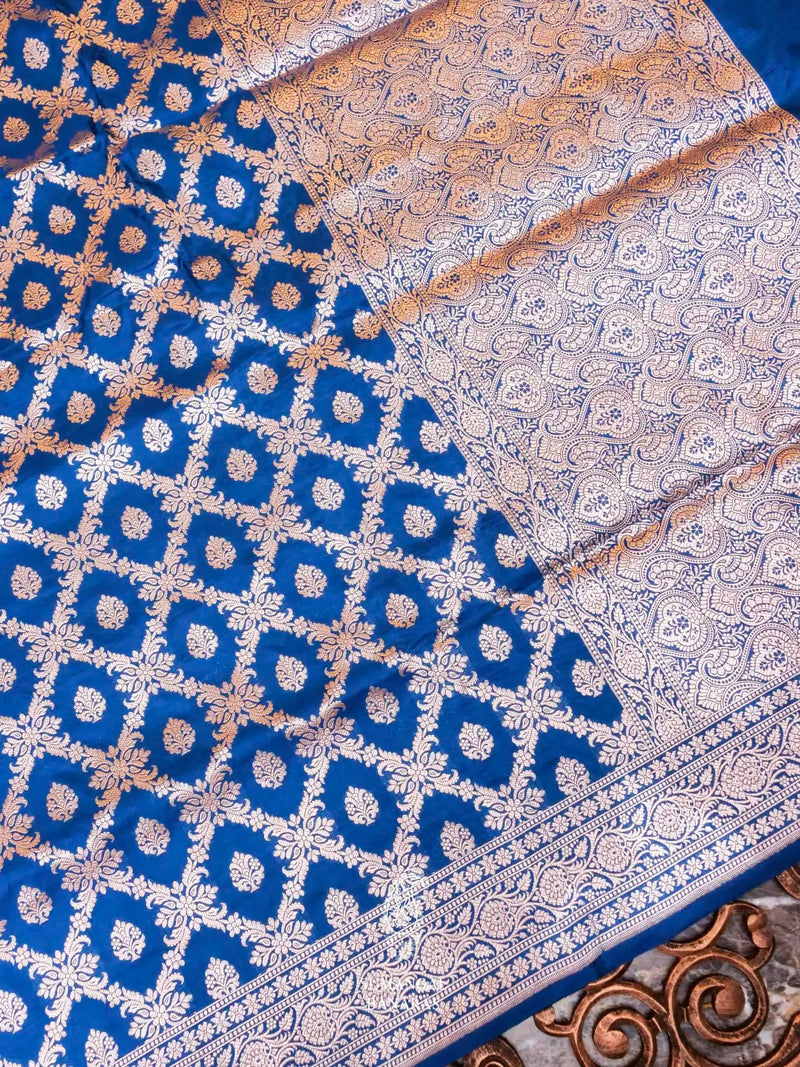 Handwoven Blue Banarasi Katan Silk Saree