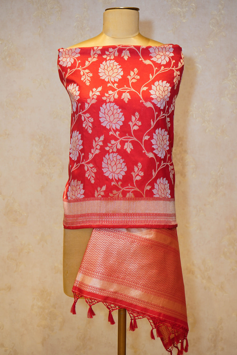 Handwoven Red Banarasi Katan Silk Dupatta