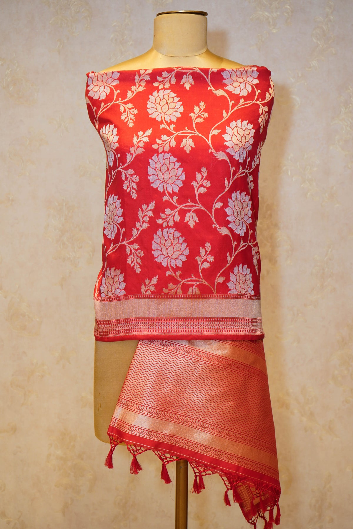 Handwoven Red Banarasi Katan Silk Dupatta
