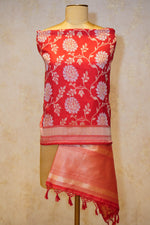 Handwoven Red Banarasi Katan Silk Dupatta