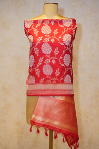 Handwoven Red Banarasi Katan Silk Dupatta