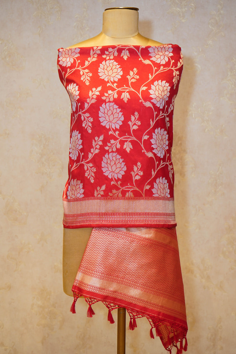 Handwoven Red Banarasi Katan Silk Dupatta