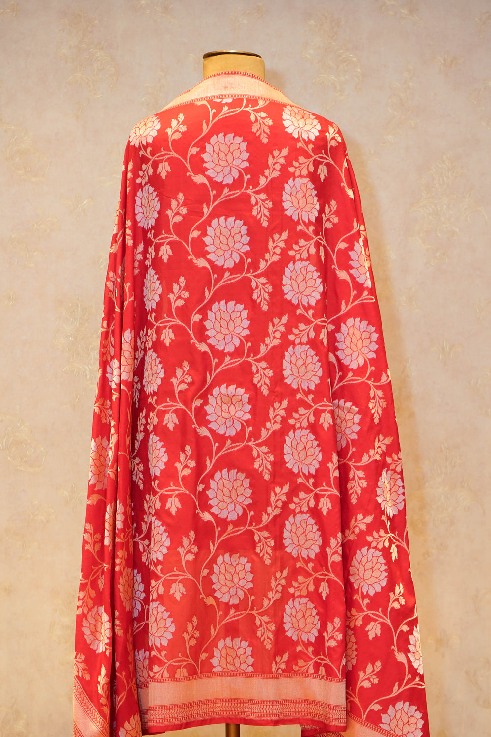 Handwoven Red Banarasi Katan Silk Dupatta