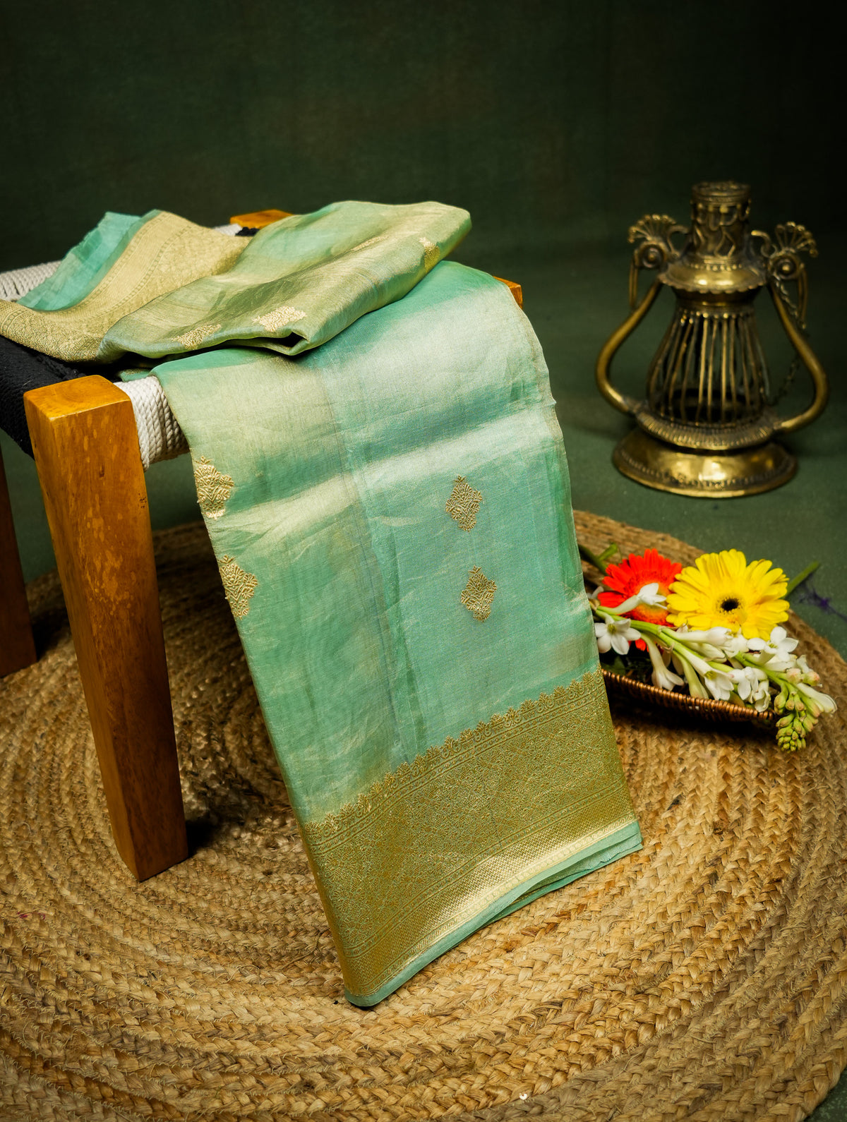 Handwoven Green Banarasi Tissue Silk Saree