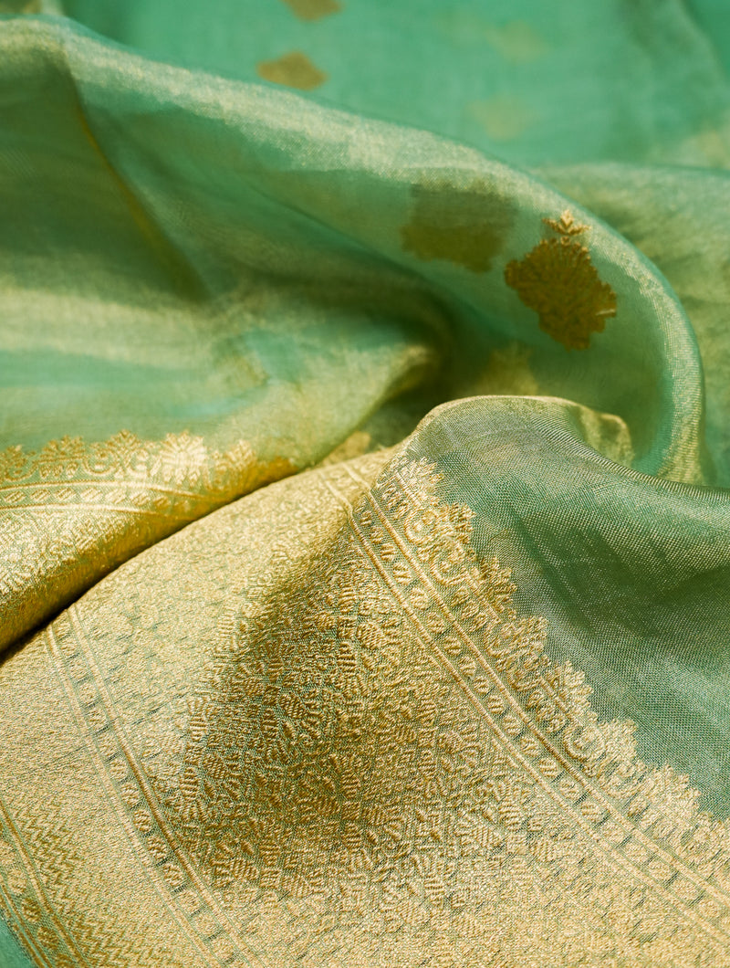 Handwoven Green Banarasi Tissue Silk Saree