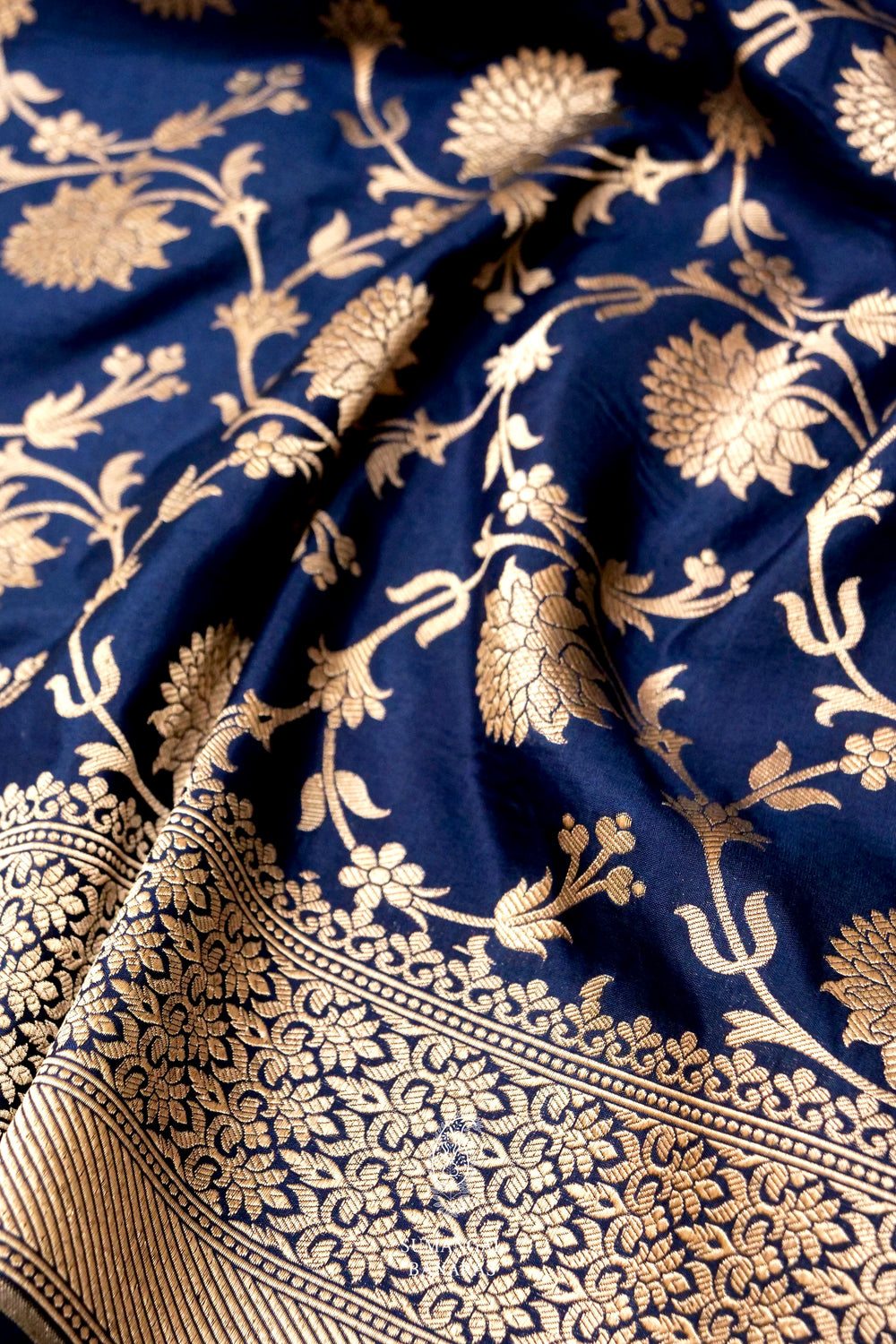 Handwoven Banarsi Navy Blue Katan Silk Saree