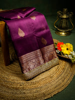 Handwoven Wine Banarasi Organza Saree