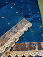 Handwoven Peacock Blue Banarasi Organza Saree