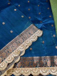 Handwoven Peacock Blue Banarasi Organza Saree