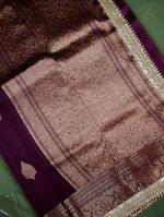 Handwoven Wine Banarasi Organza Saree