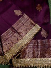 Handwoven Wine Banarasi Organza Saree