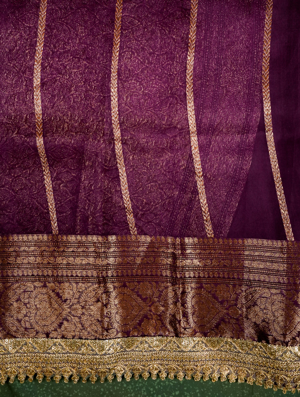 Handwoven Wine Banarasi Organza Saree