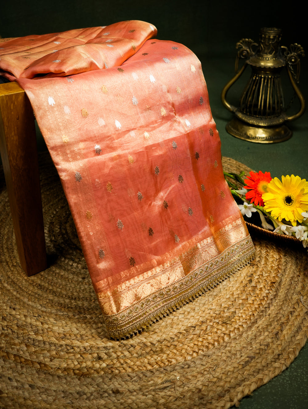 Handwoven Orange Banarasi Tissue Silk Saree