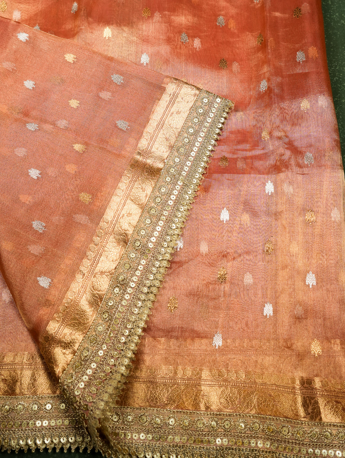 Handwoven Orange Banarasi Tissue Silk Saree