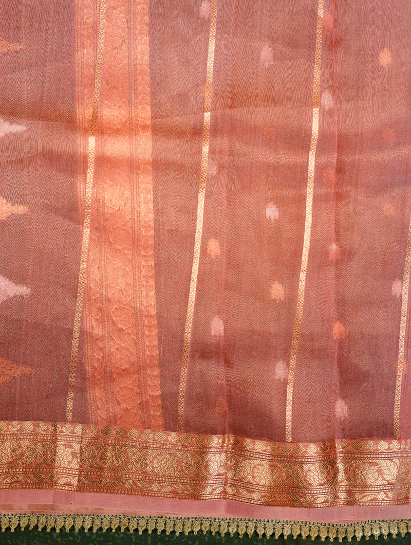 Handwoven Orange Banarasi Tissue Silk Saree