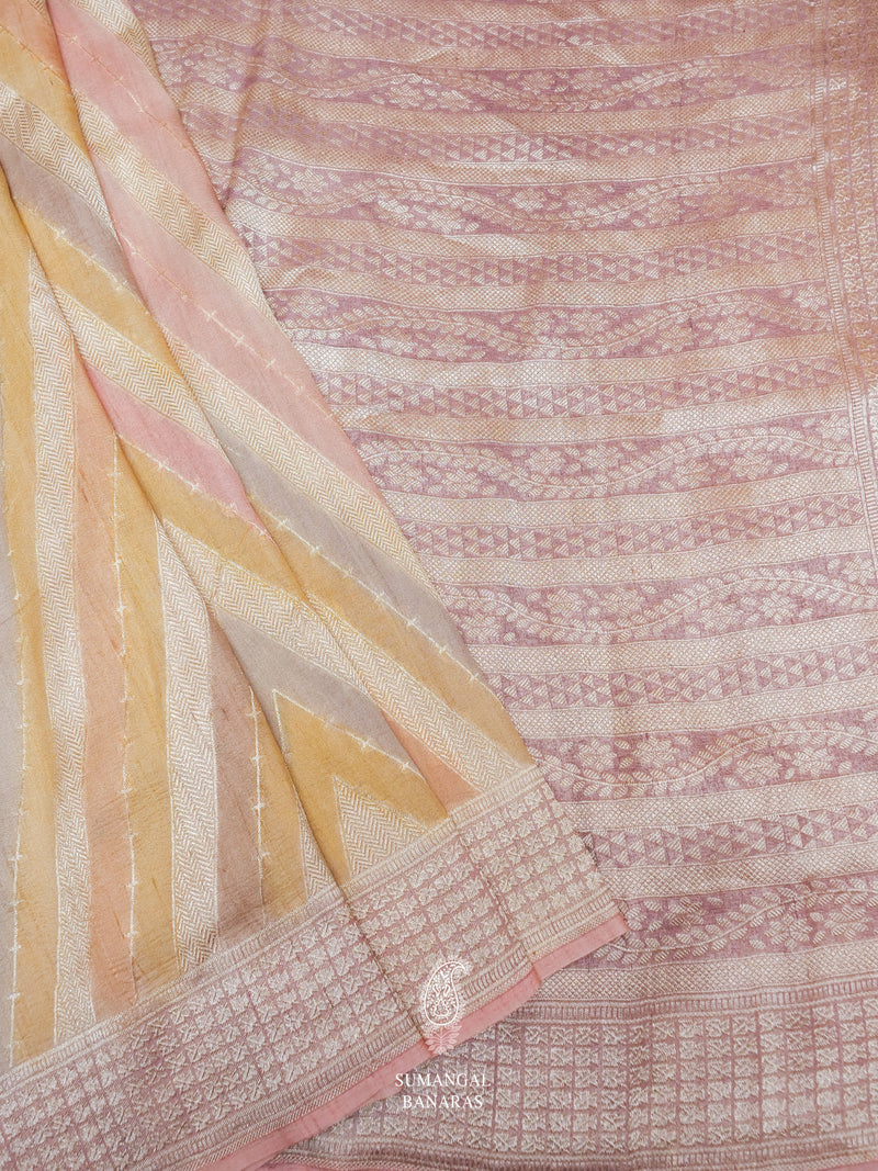 Handwoven Peach Banarasi Tussar Silk Saree