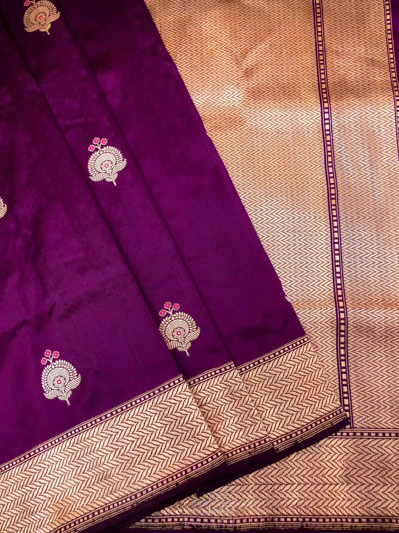 Handwoven Ink Voilet Banaras Katan Silk Saree
