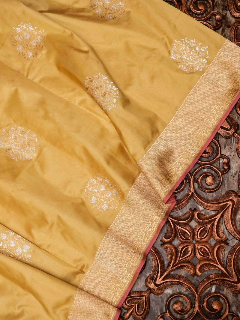 Handwoven Mango Mustard Banaras Katan Silk Saree