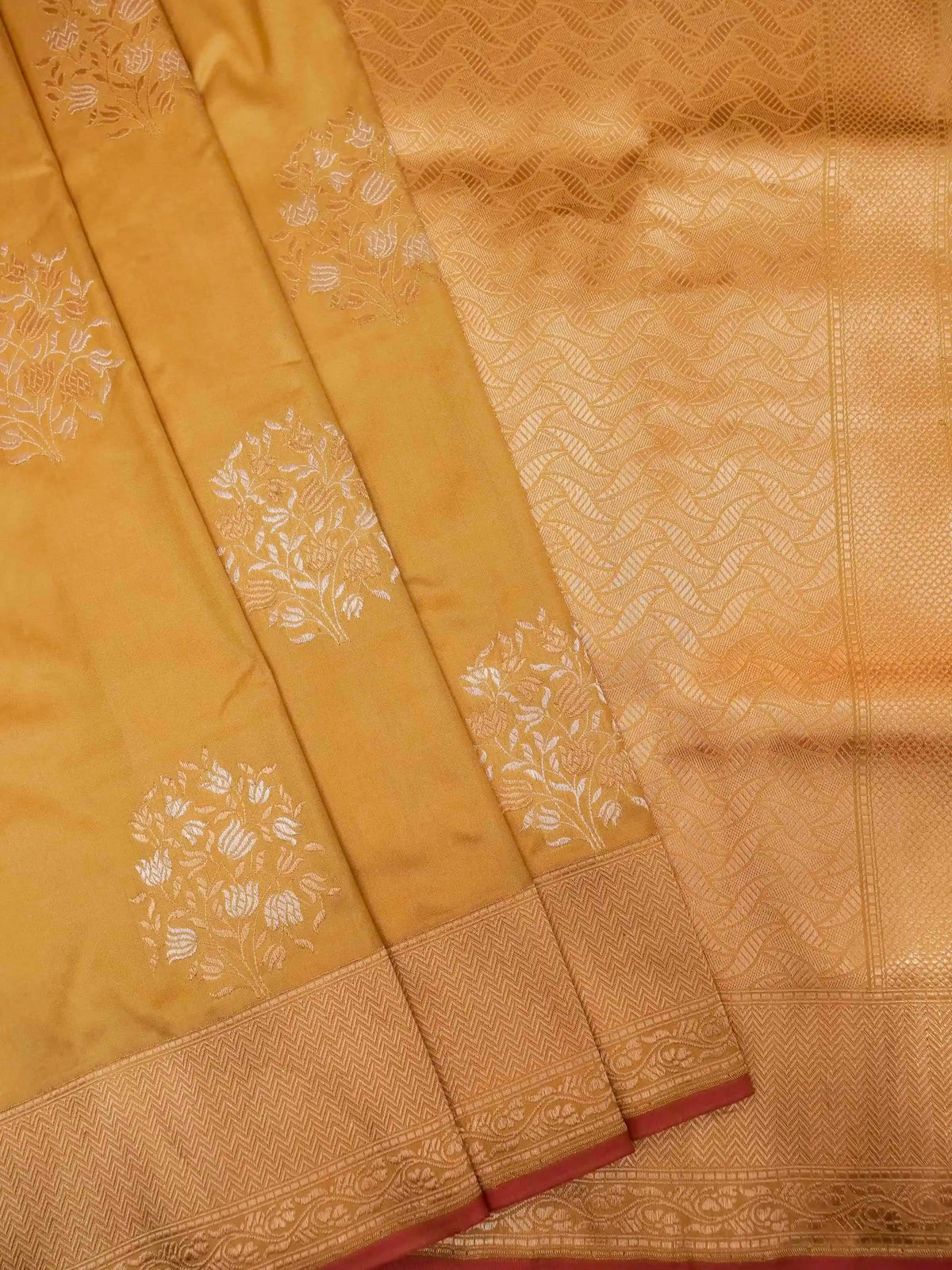 Handwoven Mango Mustard Banaras Katan Silk Saree