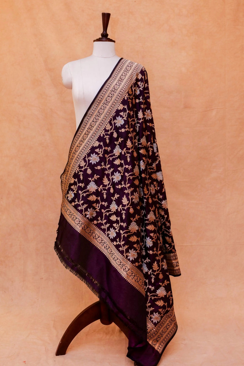 Handwoven Black Banarasi Katan Silk Dupatta