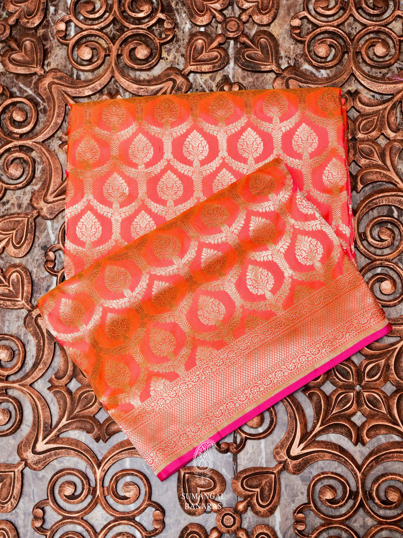 Handwoven Peachy Pink   Katan Silk Saree