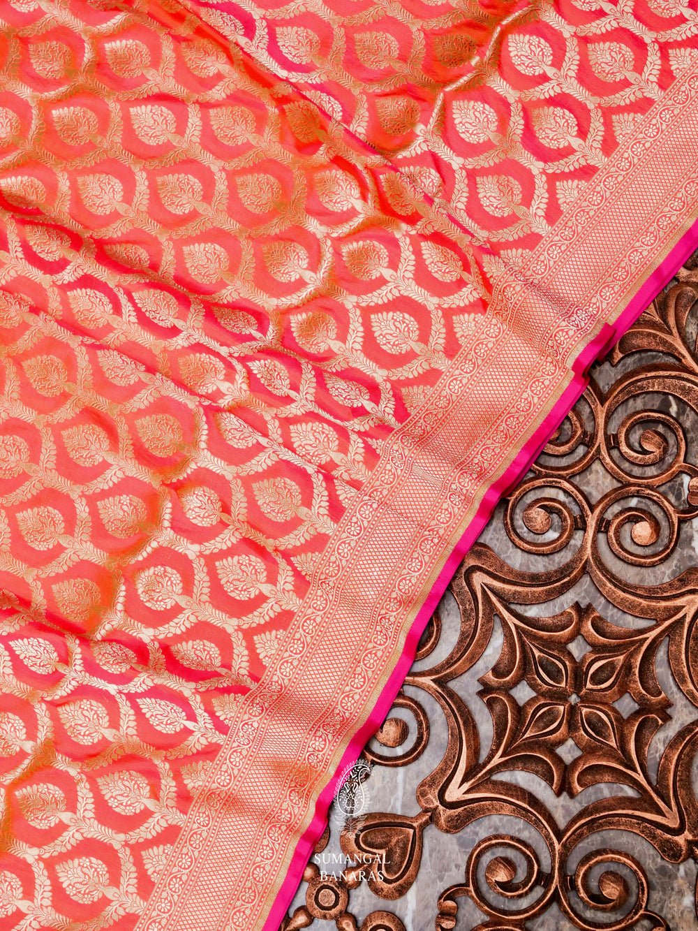 Handwoven Peachy Pink   Katan Silk Saree