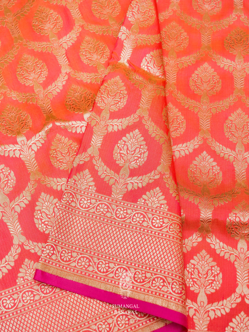 Handwoven Peachy Pink   Katan Silk Saree