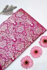 Magenta Pink Floral Mashru Silk Handwoven Banarasi Thaan