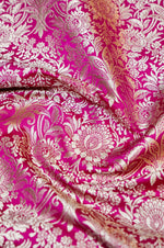 Magenta Pink Floral Mashru Silk Handwoven Banarasi Thaan