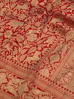 Handwoven Red Banarasi Shikargah Moonga Silk Dupatta