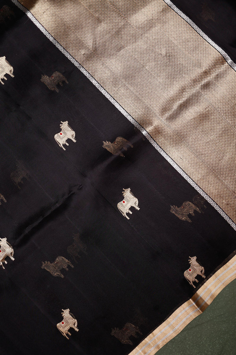 Handwoven Black Banarasi Organza Saree