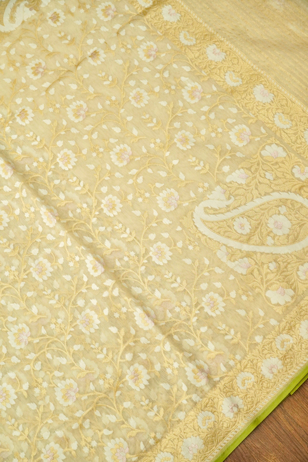 Handwoven Off White Kora Silk Saree