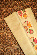 Handwoven Soft Beige Kora Silk Saree