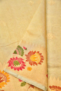 Handwoven Soft Beige Kora Silk Saree