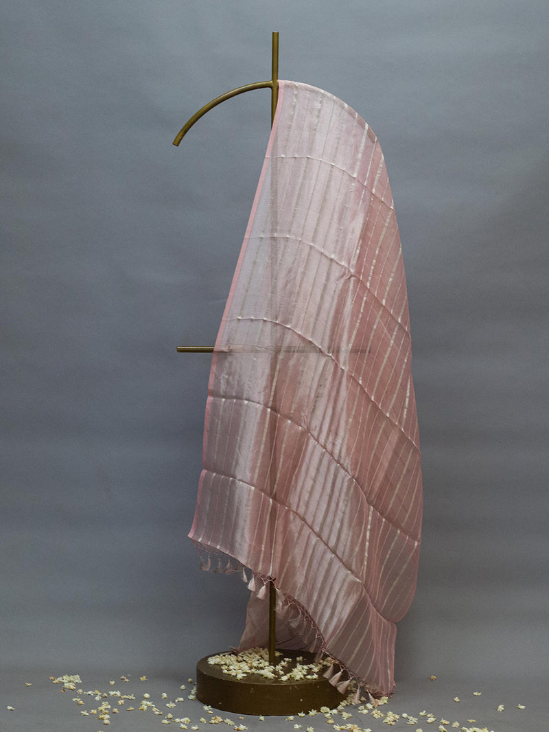 Handwoven Pink Banarasi Kora Silk Dupatta