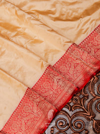 Handwoven Creame Red  Katan Silk Saree
