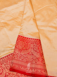 Handwoven Creame Red  Katan Silk Saree