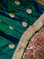 Handwoven Lustrous Green  Katan Silk Saree