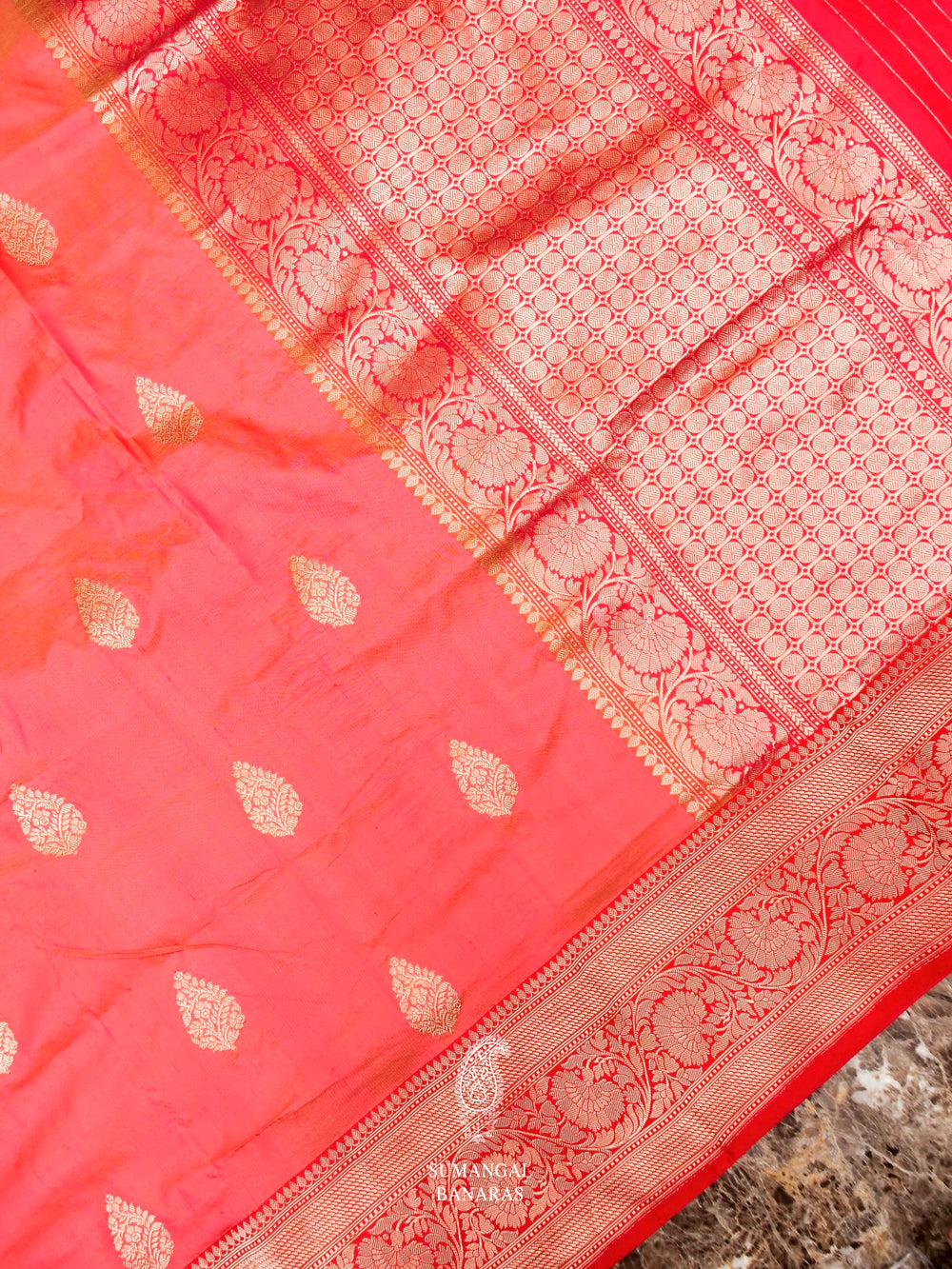 Handwoven Rose Red Banarasi Katan Silk Saree